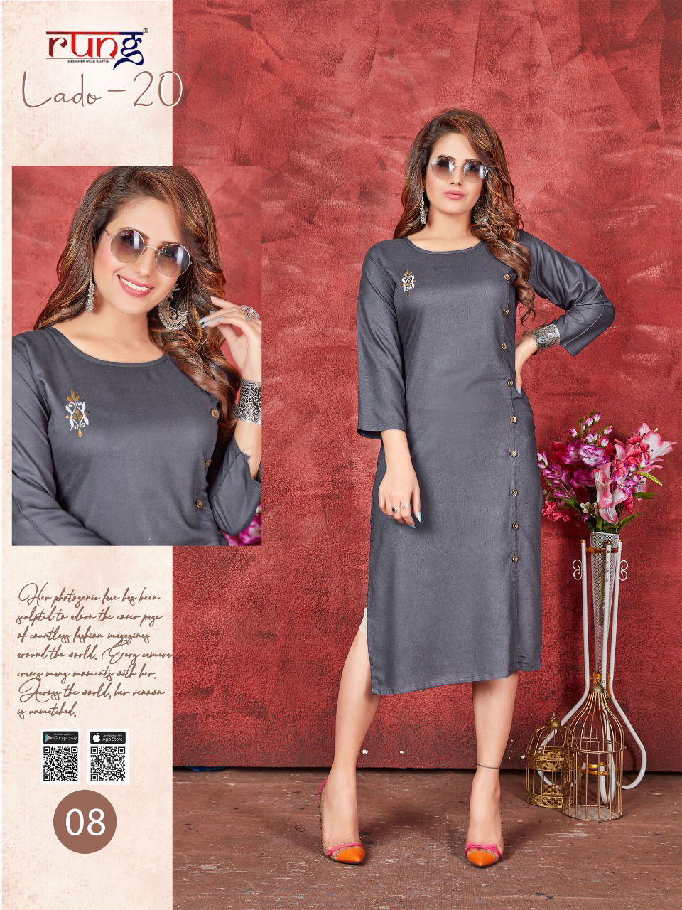 Rung Lado 20 Ethnic Regular Wear Rayon Designer Kurti Collection